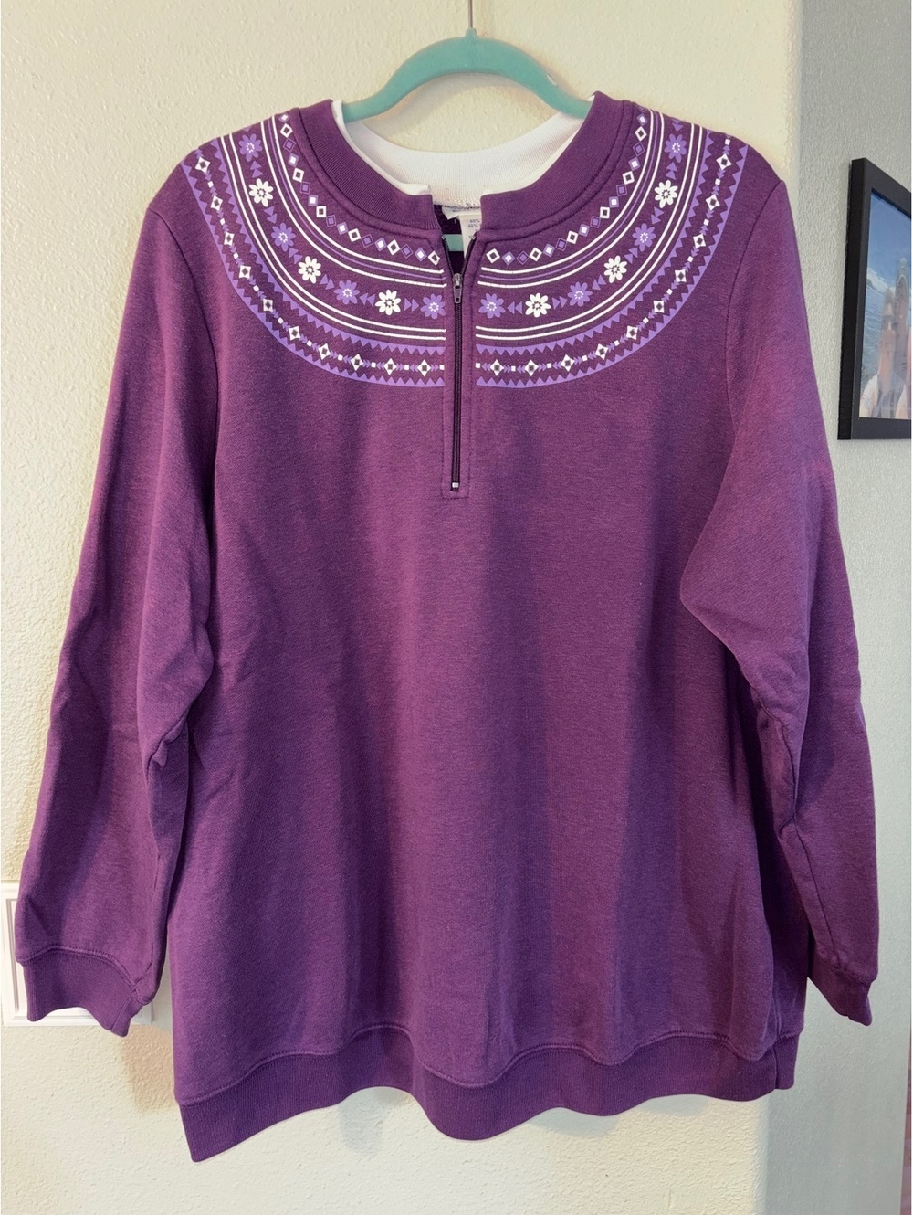 Vintage 90s Blair Purple Fair Isle Quarter Zip Fleece Pullover Women's Size 2XL